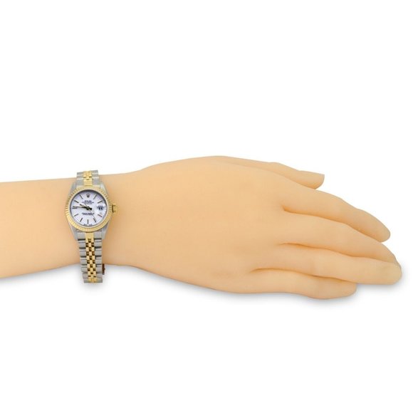 ROLEX DATEJUST WHITE INDEX DIAL 18K GOLD FLUTED JUBILEE TWOTONE 26MM WATCH 69173 - Picture 8 of 10